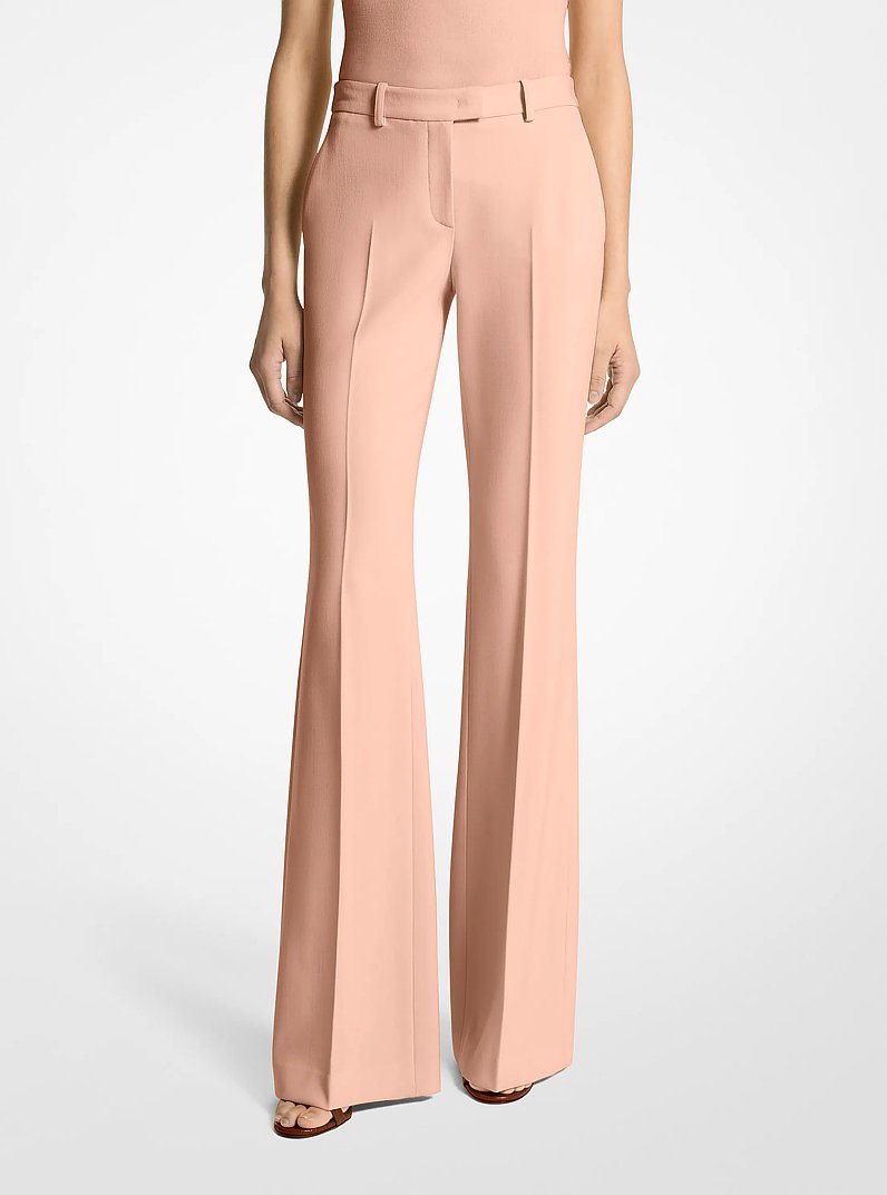 Haylee Stretch Pebble Crepe Flared Trousers in PEACH | Michael Kors