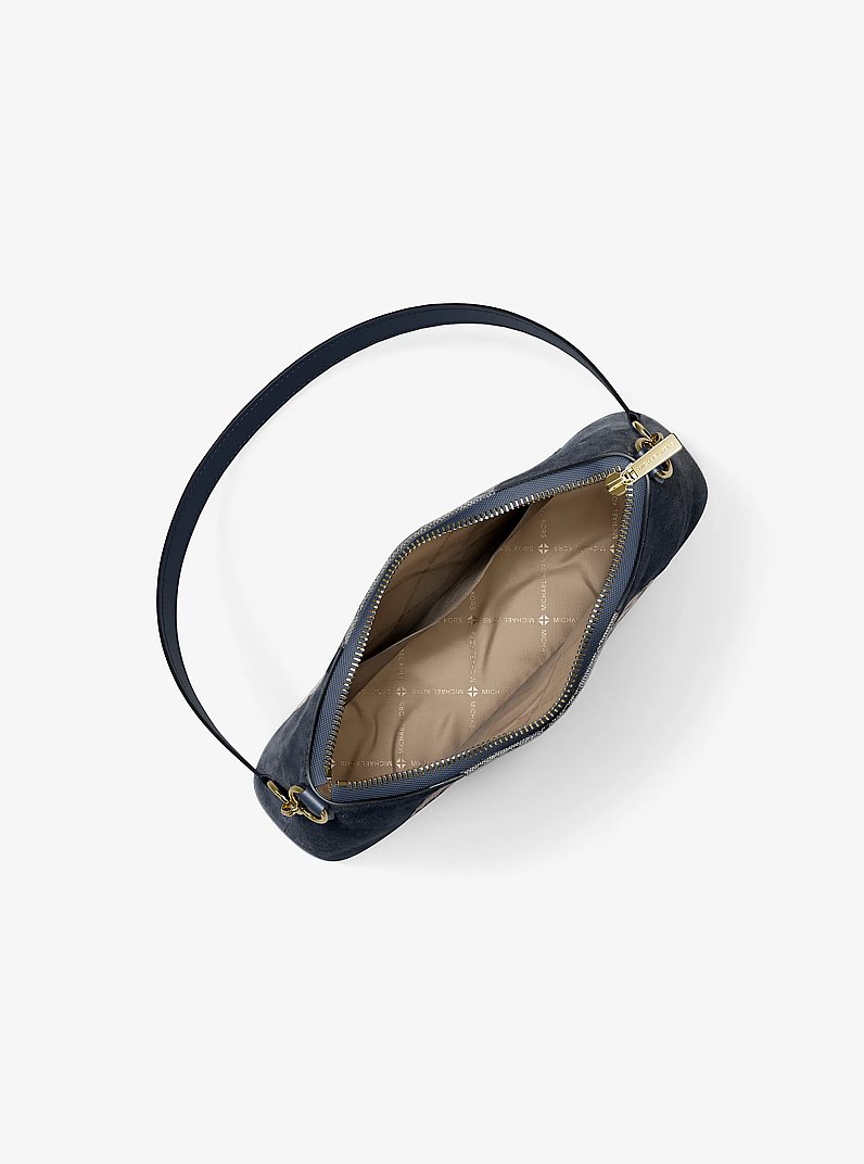 Borsa a tracolla Sienna convertibile media con logo jacquard e pelle scamosciata in NAVY | Michael Kors