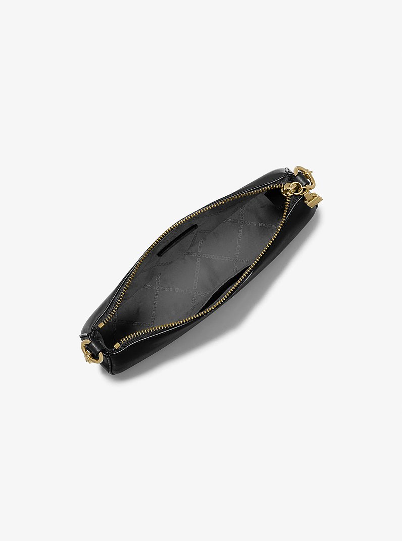 Empire Medium Leather Chain-Link Pochette in BLACK | Michael Kors
