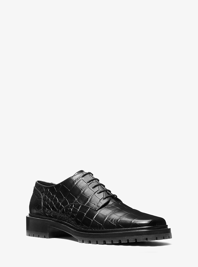 Marte Crocodile Embossed Leather Oxford in BLACK | Michael Kors