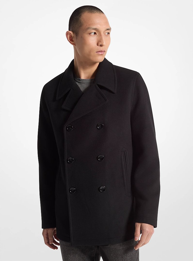 Double-Breasted Peacoat in BLACK | Michael Kors