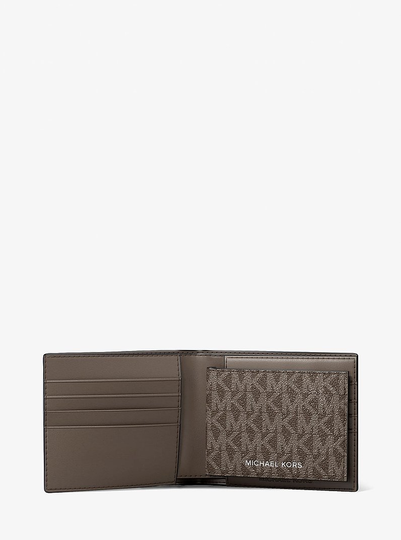 Cooper Leather and Signature Logo Billfold Wallet With Passcase in MUSHROOM | Michael Kors