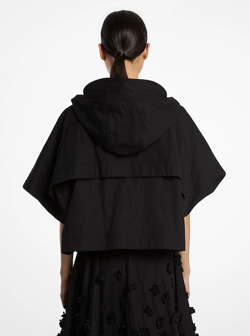 Crushed Cotton Gabardine Cropped Anorak in BLACK | Michael Kors