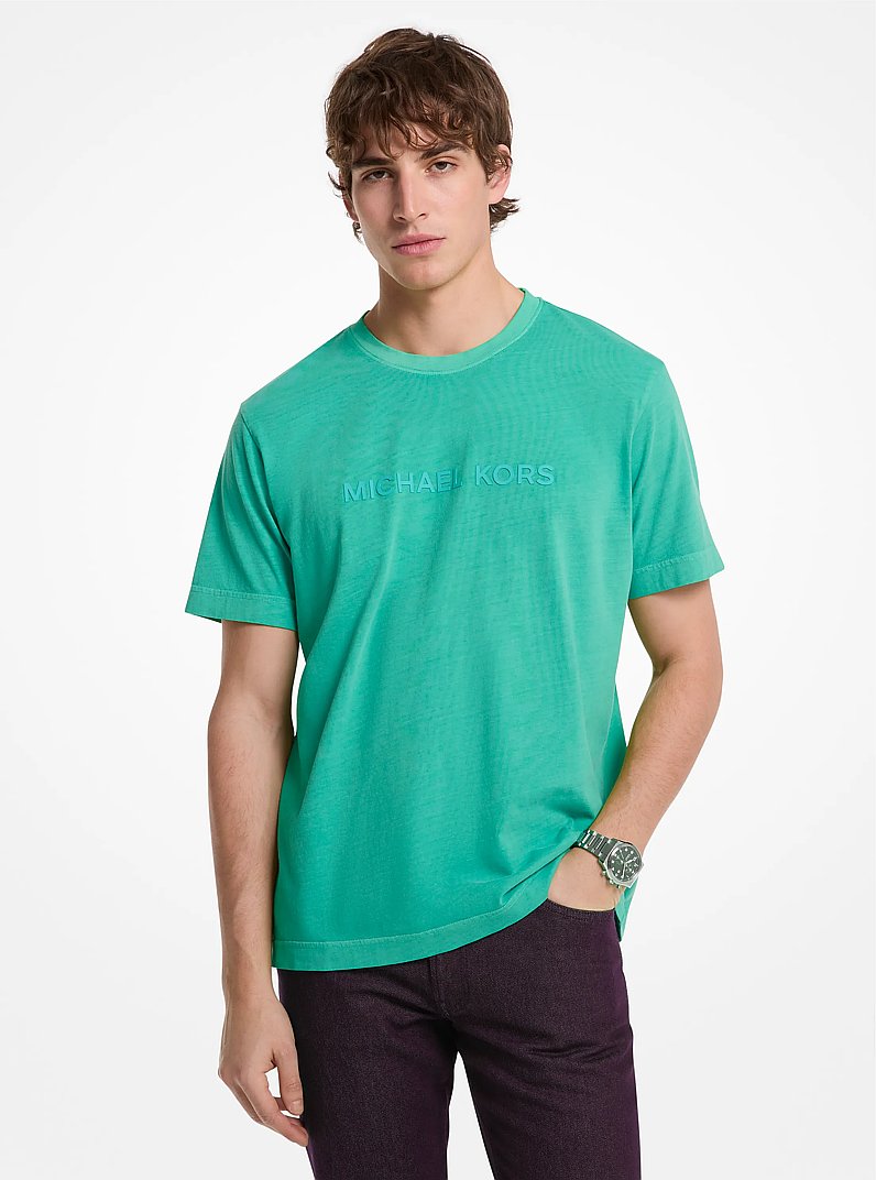 Logo Garment-Dyed Cotton T-Shirt in GRASS GREEN | Michael Kors