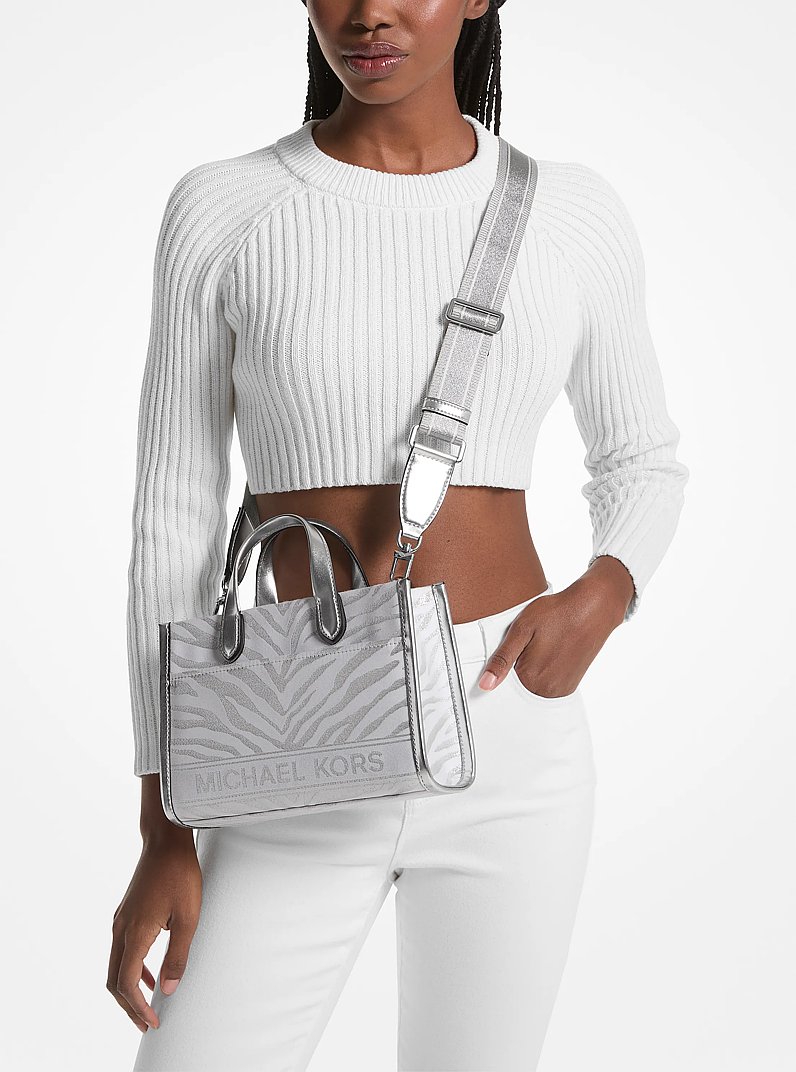 Gigi Small Metallic Zebra Jacquard Messenger Bag in SILVER MULTI | Michael Kors