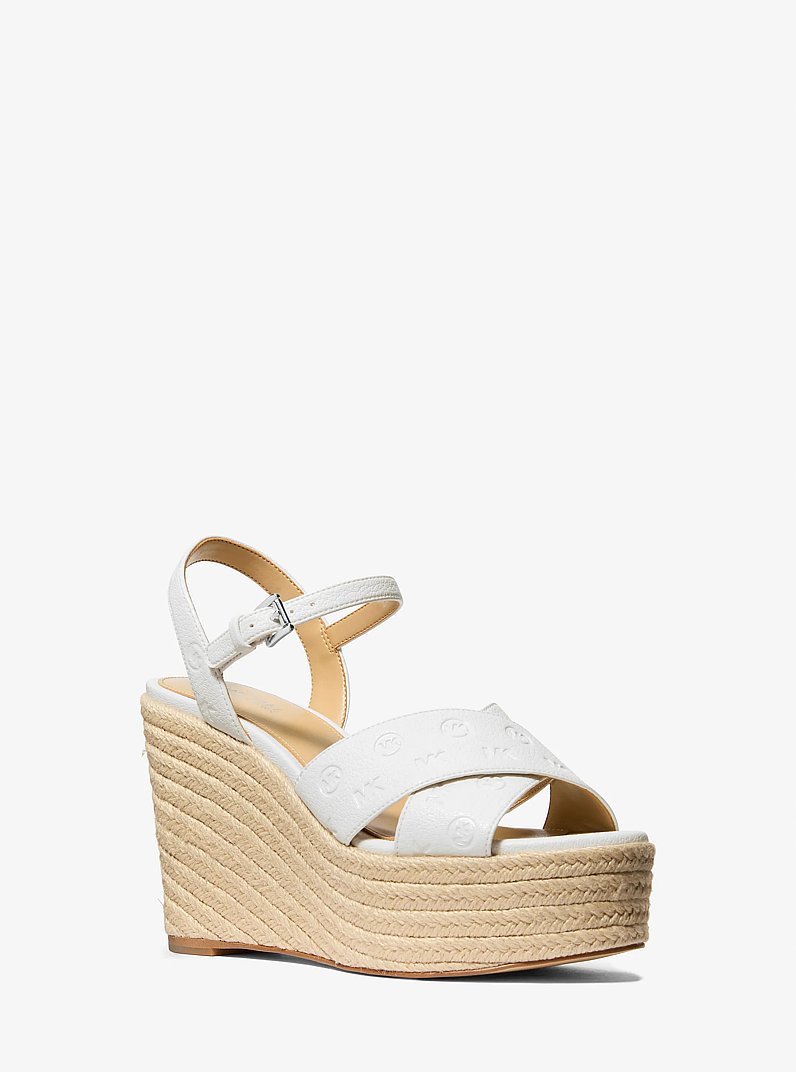 Luciana Logo Debossed Wedge Sandal in OPTIC WHITE | Michael Kors