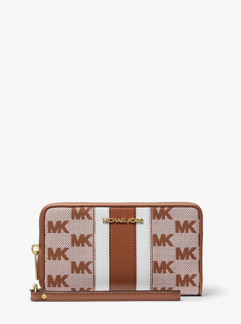 Jet Set Travel Large Striped Logo Jacquard Smartphone Wristlet in LUGGAGE | Michael Kors