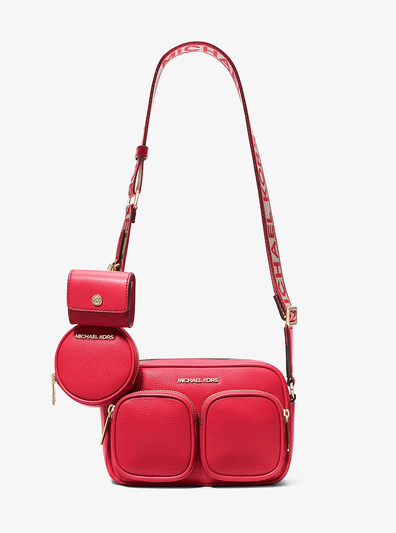 Jet Set Medium Leather Crossbody Bag with Case for Apple Airpods Pro&reg; in BRIGHT RED | Michael Kors