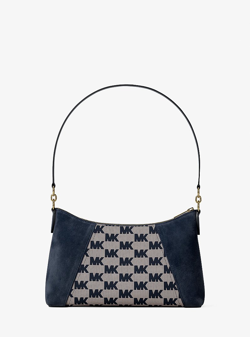 Borsa a tracolla Sienna convertibile media con logo jacquard e pelle scamosciata in NAVY | Michael Kors