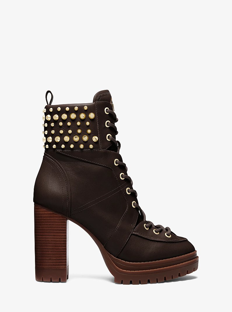 Yvonne Studded Leather Boot in CHOCOLATE | Michael Kors