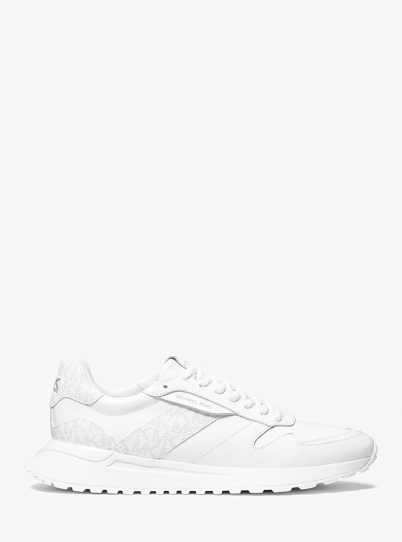 Dax Pebbled Leather and Logo Trainer in BRIGHT WHT | Michael Kors