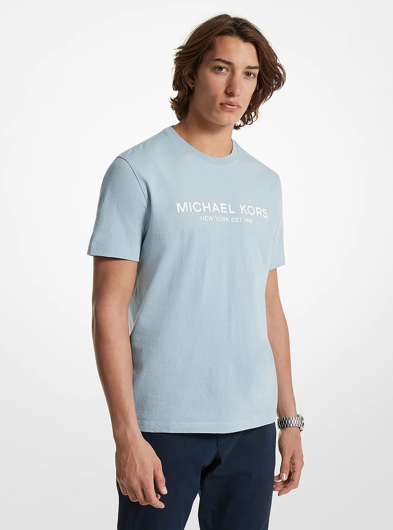 Camiseta de algod&oacute;n con logotipo in AZUL P&Aacute;LIDO | Michael Kors