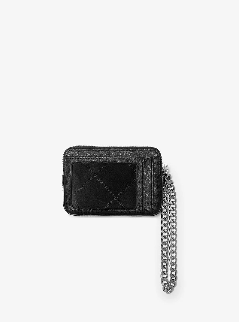 Medium Saffiano Leather Chain Card Case in BLACK | Michael Kors