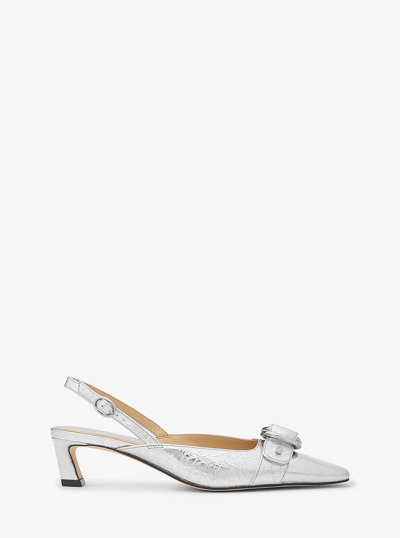 Jaden Metallic Crushed Leather Slingback Pump in SILVER | Michael Kors