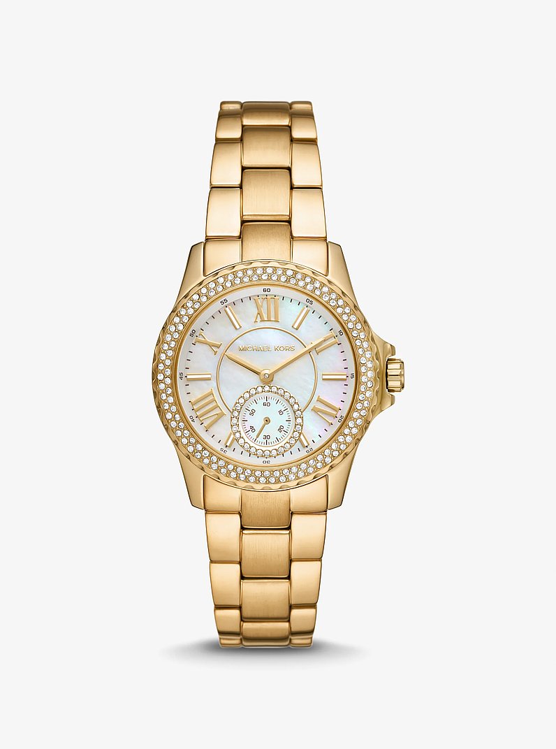 Mini Everest Pav&eacute; Gold-Tone Watch in GOLD | Michael Kors