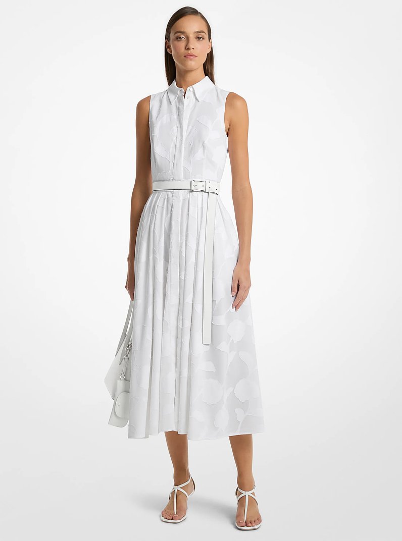 Floral Fil Coup&eacute; Cotton Sleeveless Shirtdress in OPTIC WHITE | Michael Kors