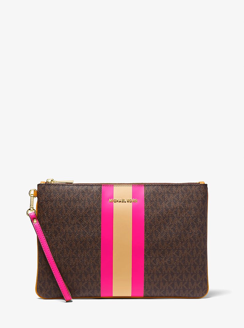 Large Logo Stripe Zip Pouch in WILD BERRY MULTI | Michael Kors