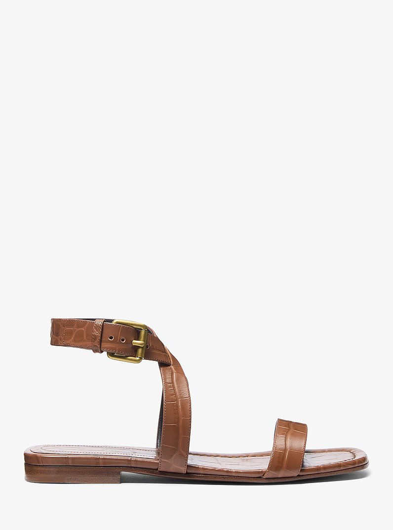 Bridgette Crocodile Embossed Leather Sandal in SADDLE | Michael Kors
