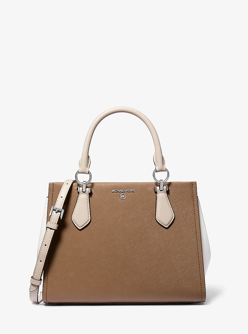 Marilyn Medium Color-Block Saffiano Leather Satchel in DKCMLMELANGE | Michael Kors