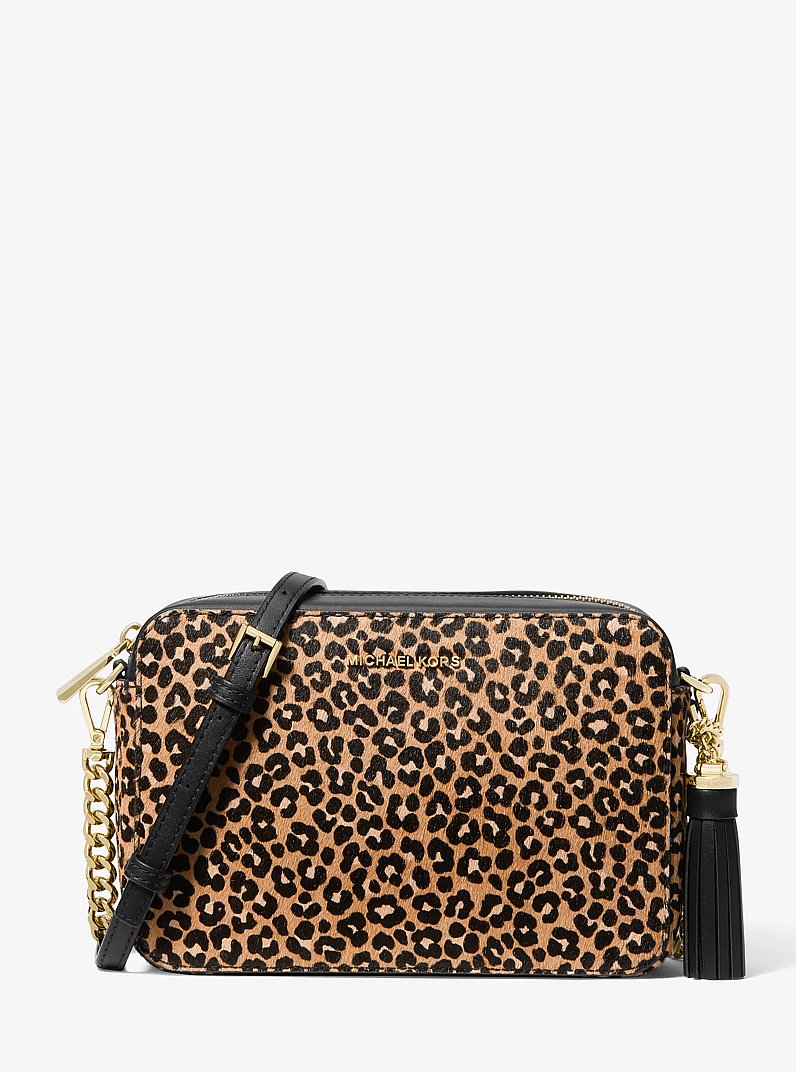 Jet Set Medium Leopard Print Calf Hair Crossbody Bag | Michael