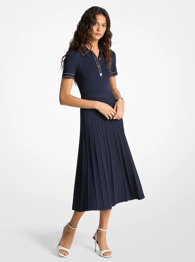 Stretch Knit Polo Midi Dress in MIDNIGHTBLUE | Michael Kors