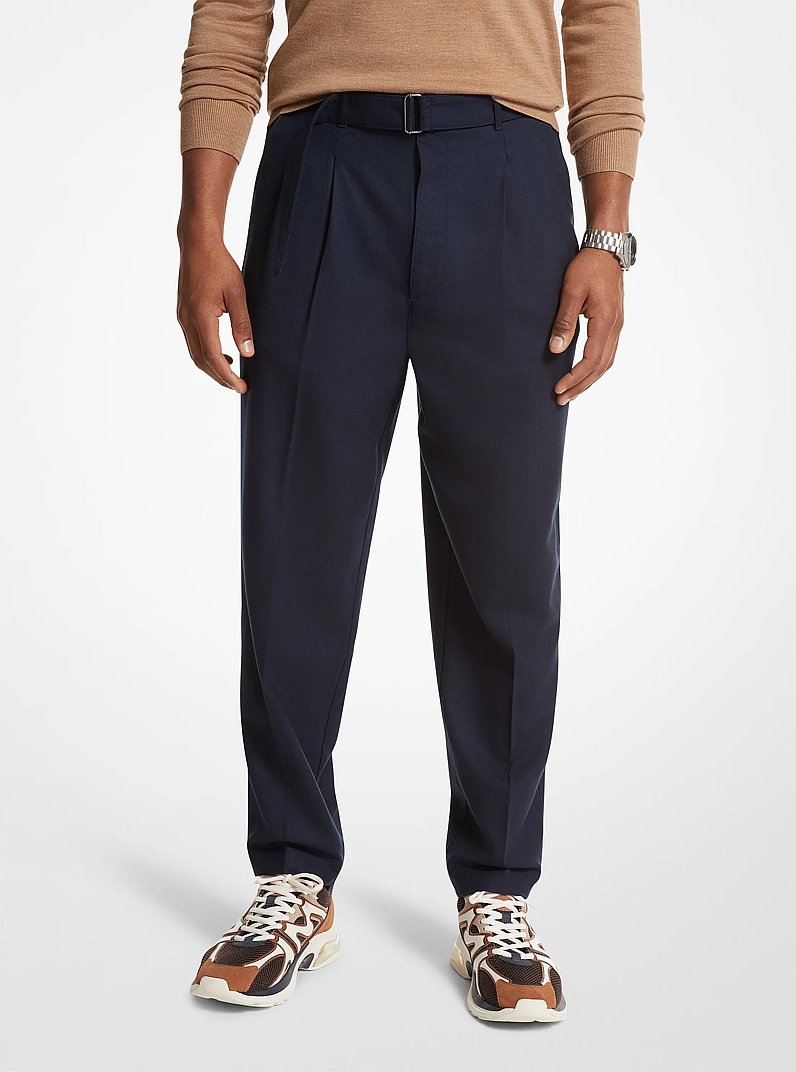 Stretch Wool Flannel Belted Trousers in MIDNIGHT | Michael Kors