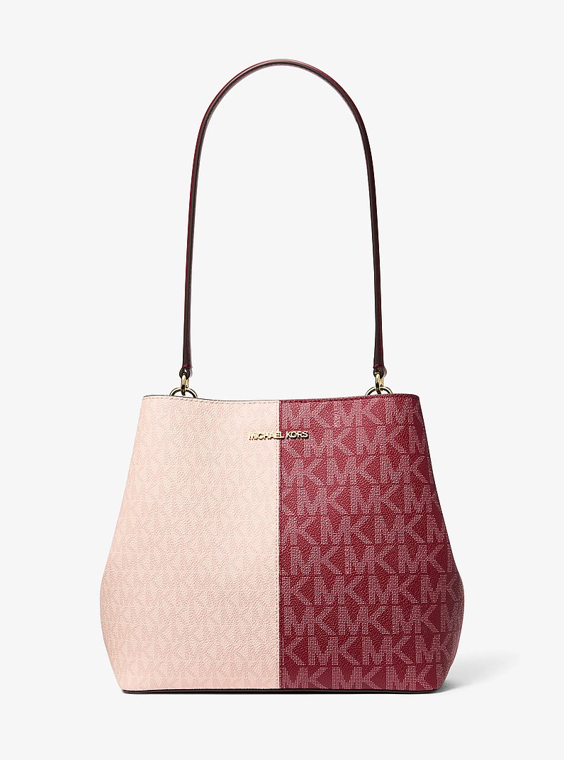 Pratt Medium Two-Tone Signature Logo Shoulder Bag in CHERRY MULTI