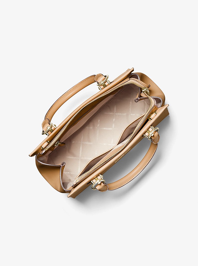 Marilyn Medium Saffiano Leather Satchel in CAMEL | Michael Kors