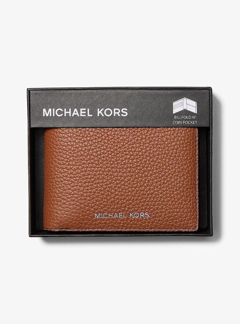Cooper Pebbled Leather Billfold Wallet With Coin Pouch in LUGGAGE | Michael Kors