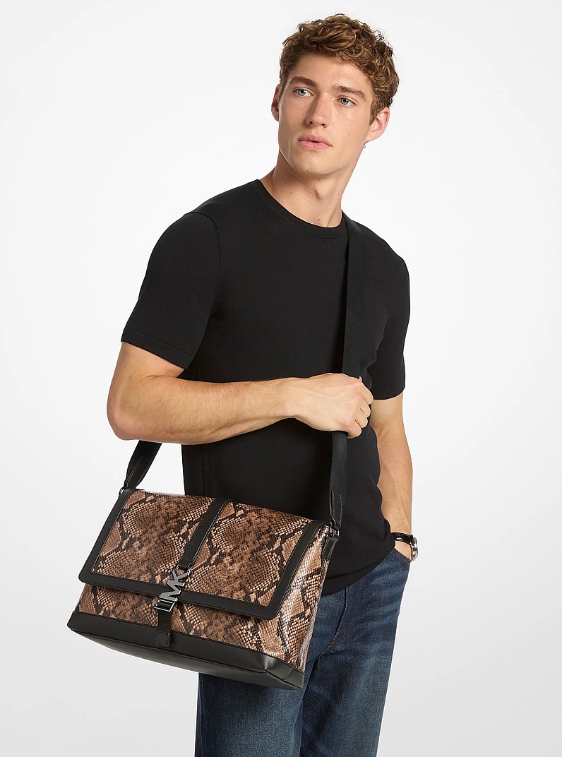 Cyrus Medium Snake Embossed Messenger Bag in DRIFTWOOD | Michael Kors