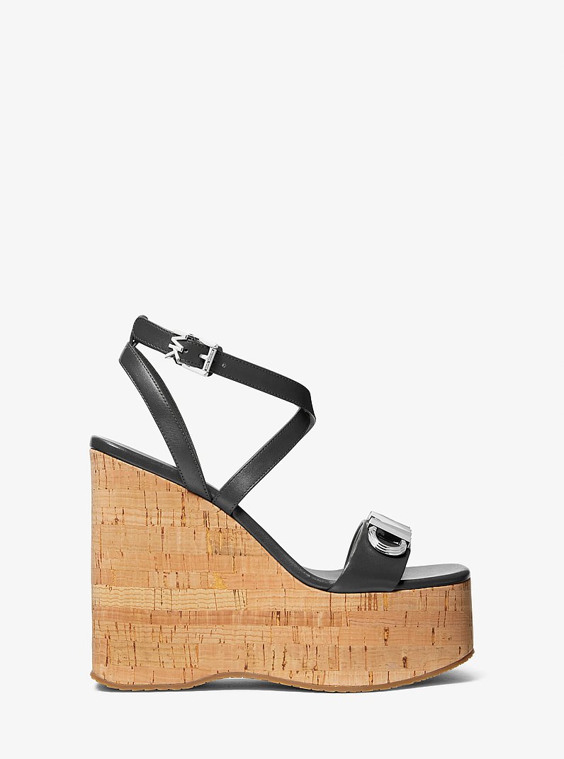 Paola Embellished Leather Wedge Sandal