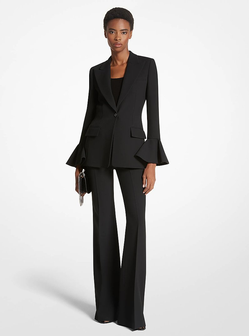 Double Crepe Sabl&eacute; Flare-Sleeve Blazer in BLACK | Michael Kors