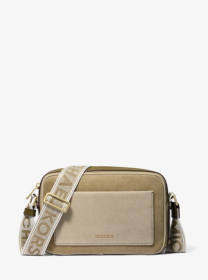 Maeve Large Two-Tone Denim Crossbody Bag in SAFARI GREEN MULTI