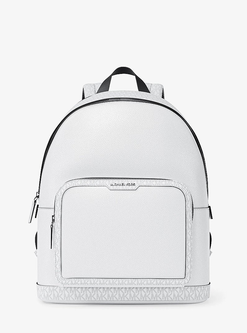 Cooper Medium Pebbled Leather and Signature Logo Commuter Backpack in BRIGHT WHT | Michael Kors
