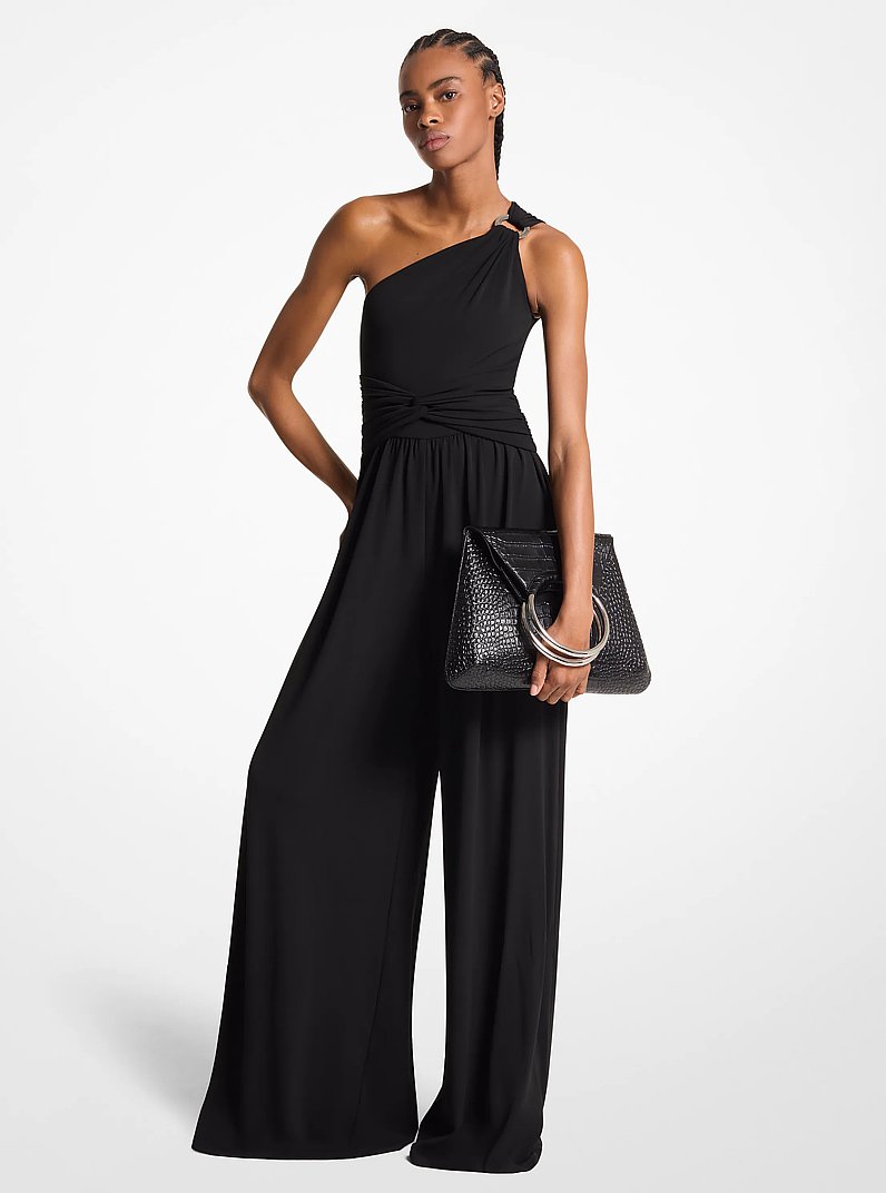 Stretch Matte Jersey One-Shoulder Jumpsuit in BLACK | Michael Kors
