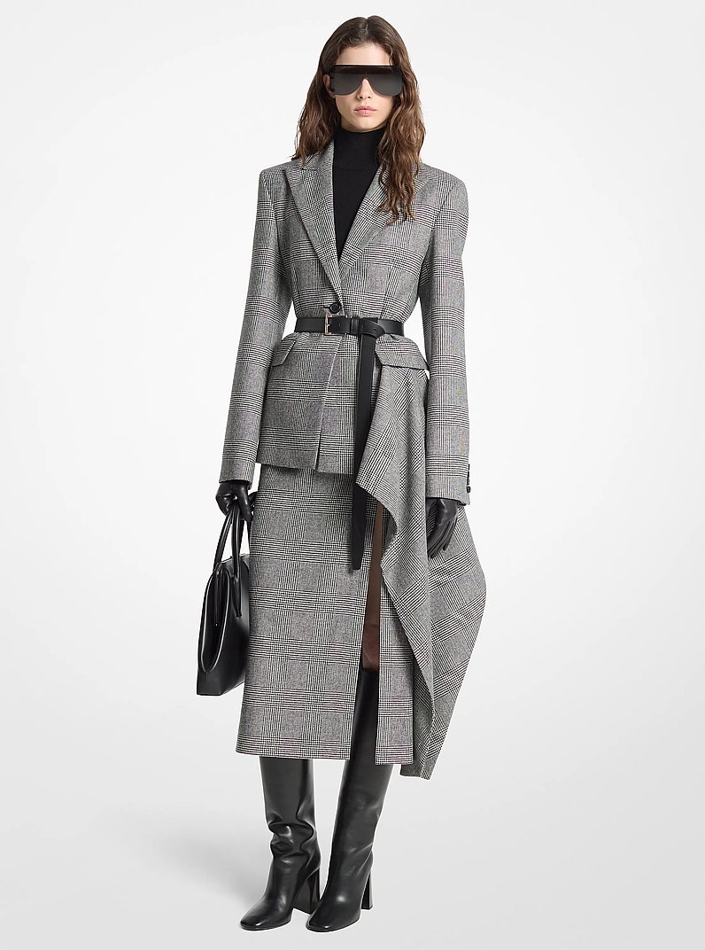 Glen Plaid Wool Cashmere Flannel Blazer in BLACK/VANILLA | Michael Kors