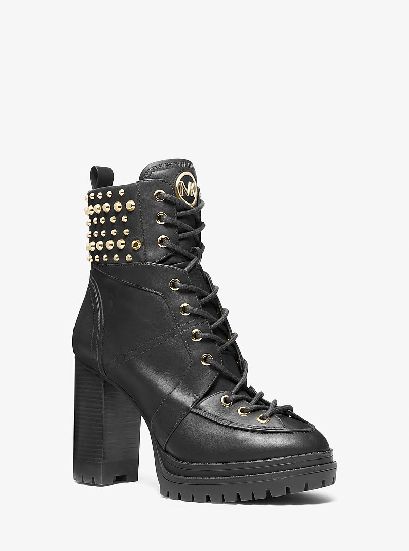 Yvonne Studded Leather Boot in BLACK | Michael Kors