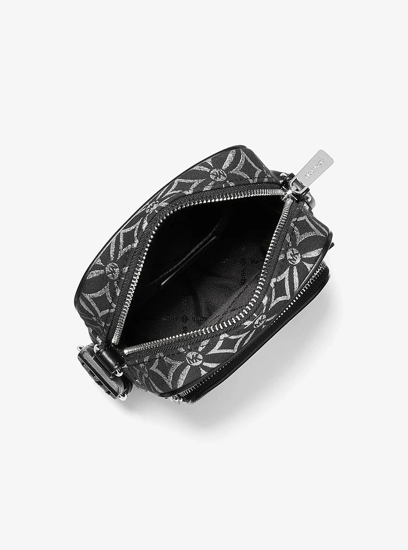 Bolsa cruzada Jet Set mediana de jacquard con logotipo met&aacute;lico in NEGRO/PLATEADO | Michael Kors