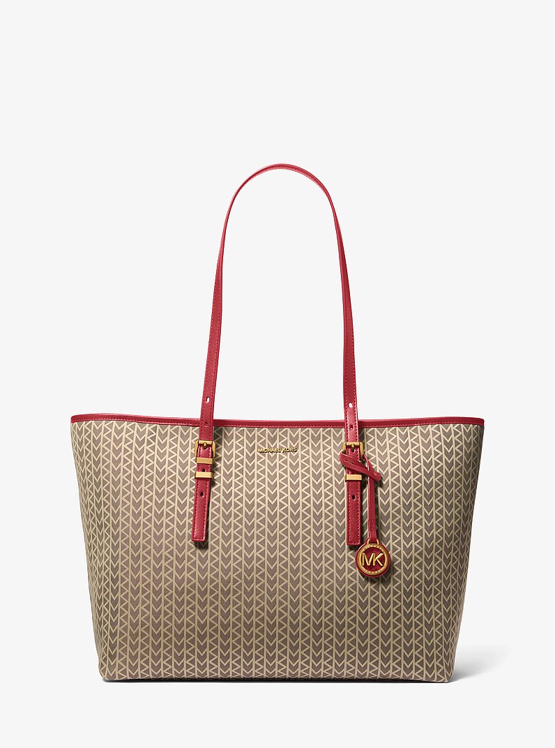 Quinn Large MK2000 Logo Jacquard Tote Bag in CRIMSON MULTI | Michael Kors