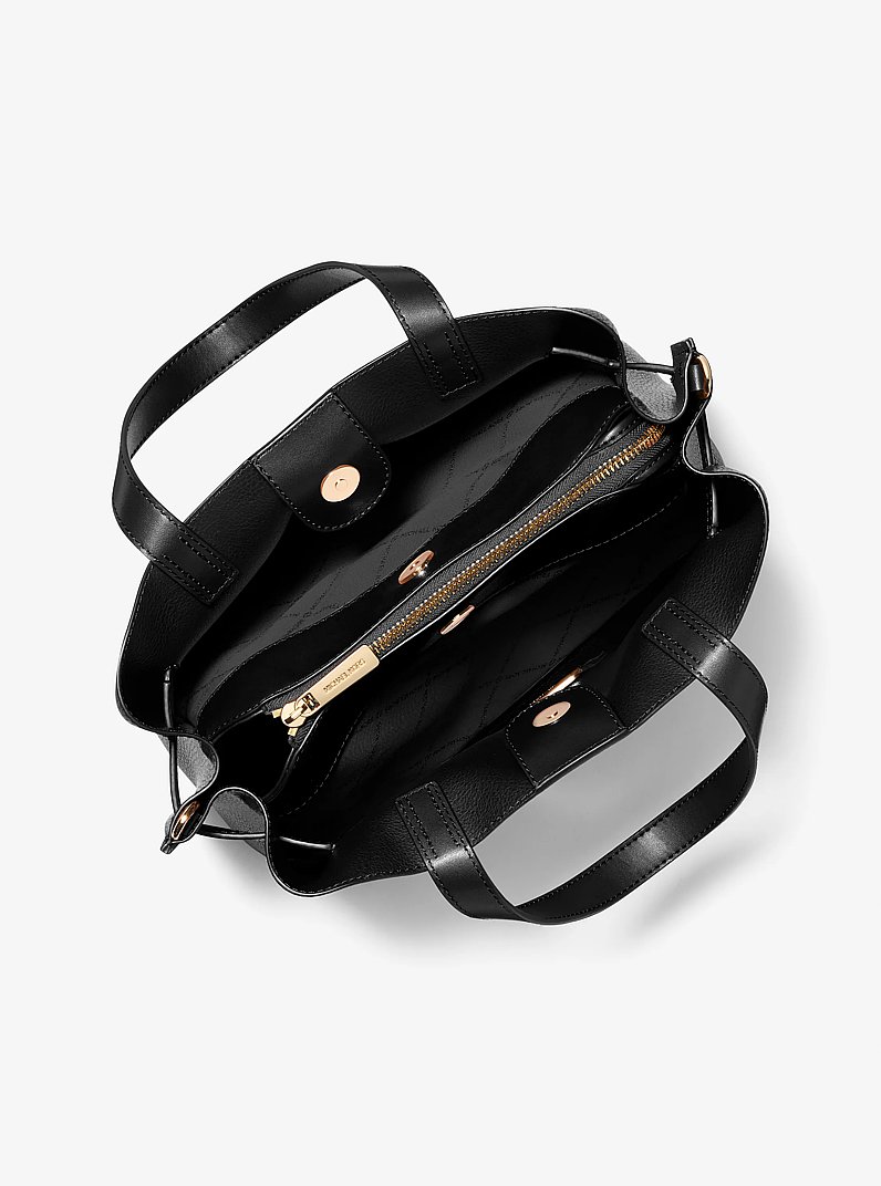 Emilia Large Pebbled Leather Satchel in BLACK | Michael Kors