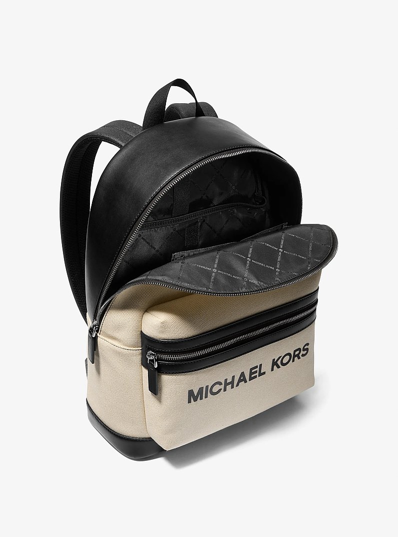 Cooper Two-Tone Canvas Dome Backpack in NATURAL/BLACK | Michael Kors