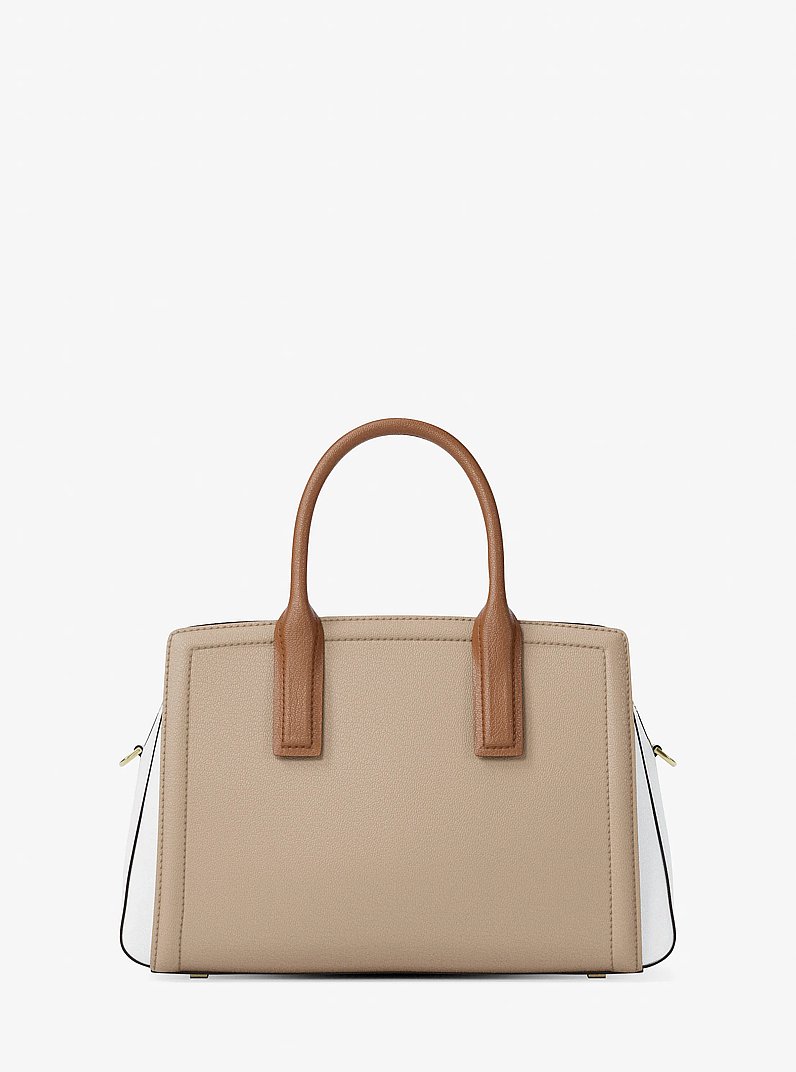 Bolso satchel Laila mediano de piel granulada con bloques de color in CAQUI MULTICOLOR | Michael Kors
