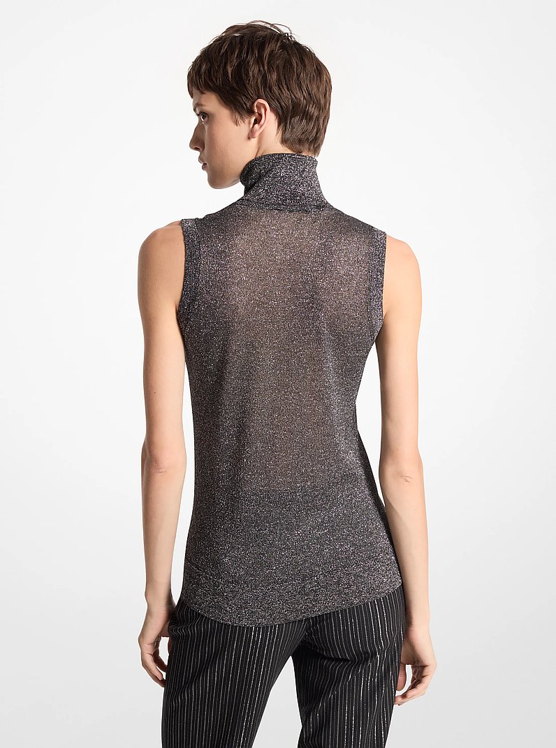 Metallic Viscose Blend Sleeveless Turtleneck Sweater in BLACK/SILVER | Michael Kors
