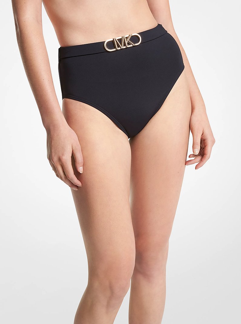 Stretch Nylon High-Waist Belted Bikini Bottom in BLACK | Michael Kors