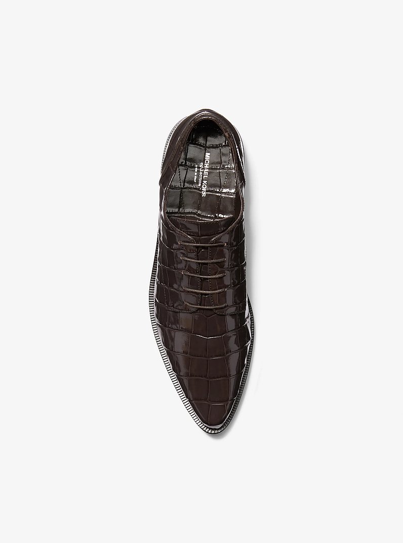 Annette Crocodile Embossed Patent Leather Oxford in CHOCOLATE | Michael Kors