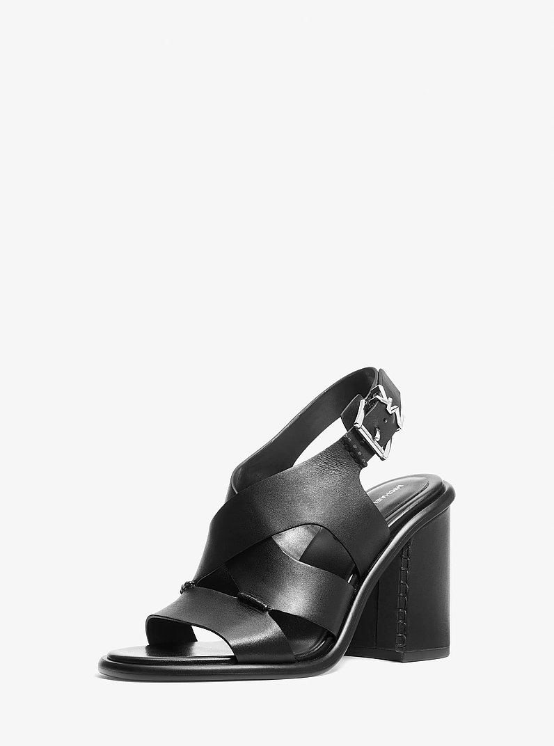 Raven Leather Block Heel Sandal in BLACK | Michael Kors