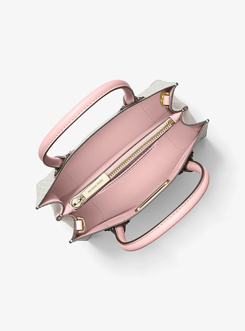 Mercer Medium Logo and Leather Accordion Crossbody Bag in PWD BLSH MLT | Michael Kors