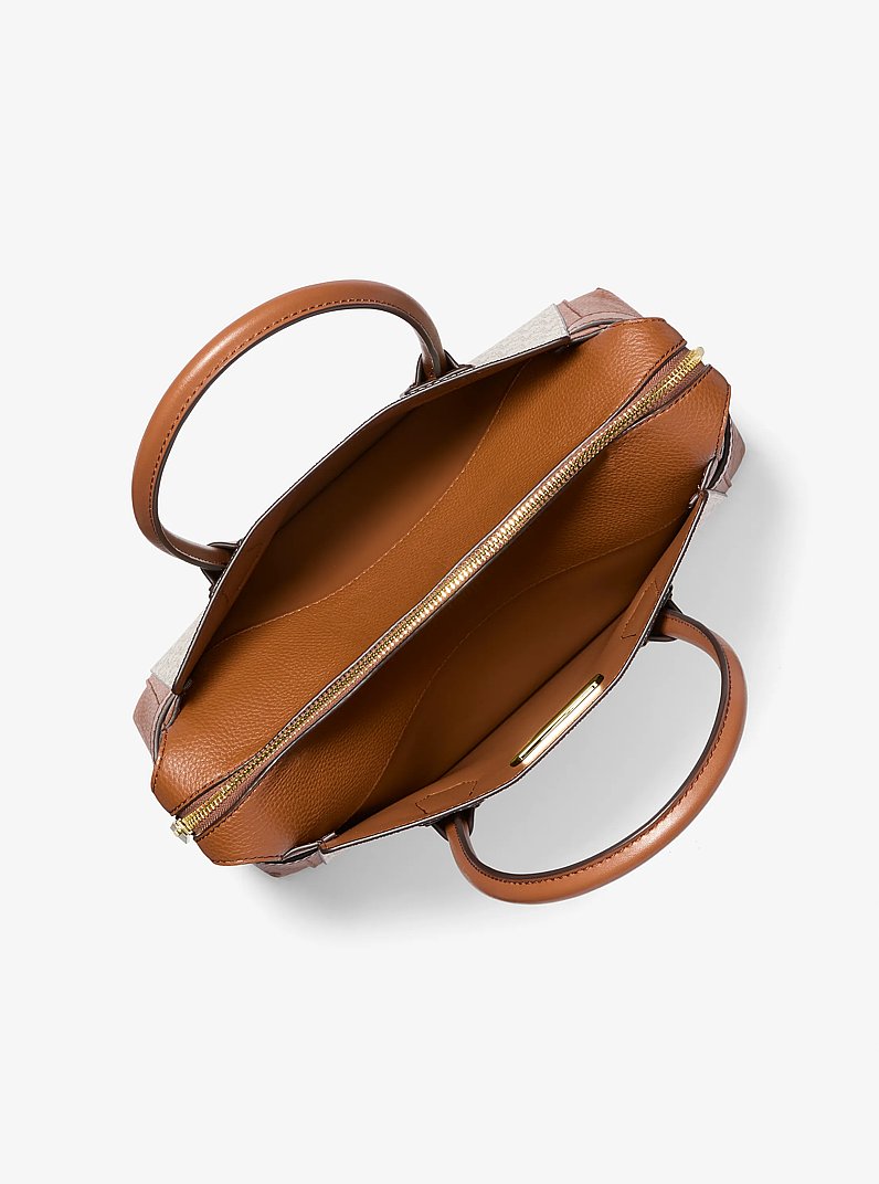 Mercer Medium Signature Logo and Leather Belted Satchel in VANILLA