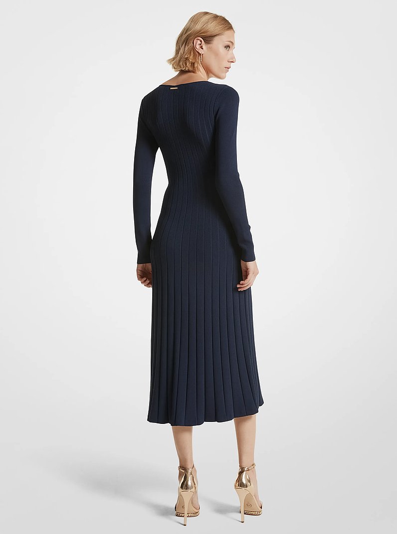 Midikleid aus geripptem Stretch-Strick mit Ringdetail in MIDNIGHTBLUE | Michael Kors