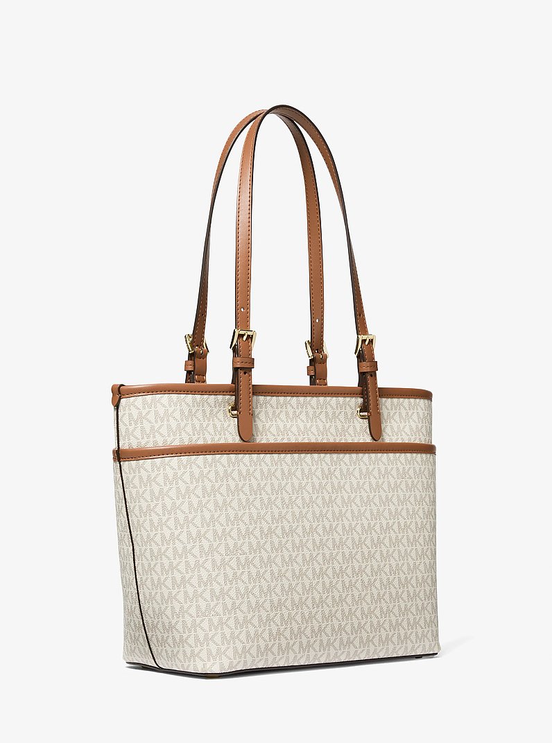 Winston Medium Signature Logo Pocket Tote Bag in VAINILLA/BELLOTA | Michael Kors